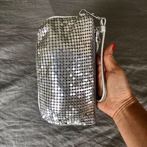 New York & Company Silver Mesh Wristlet Clutch